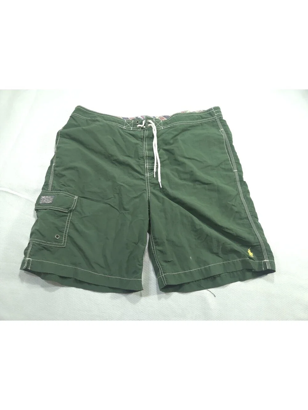 Polo Ralph Lauren Swim Trunks Mens Large Green Cargo Mesh Lined Shorts Vintage